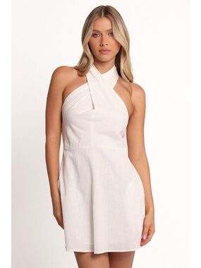 NEW Petal and Pup ‘Betsy’ White Cotton Halterneck Mini Dress, With Pockets